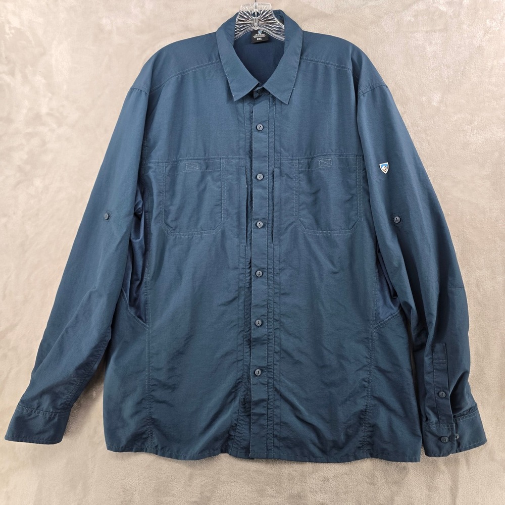 KUHL Button Down Shirt Mens XXL Blue Airspeed Long Sleeve Hiking Utility
